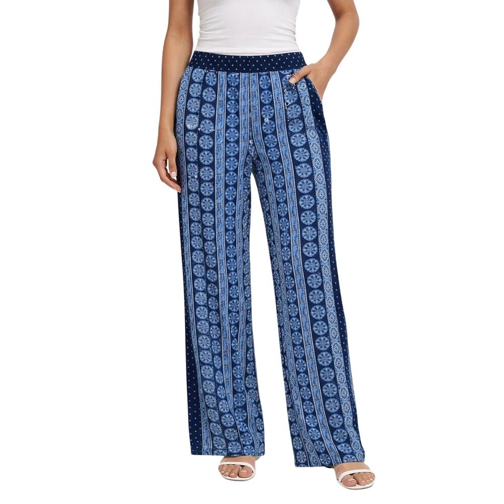 Cuddl Duds Women’s Blue Patterned Lounge Pants Size L Soft Stretch Comfort Wear